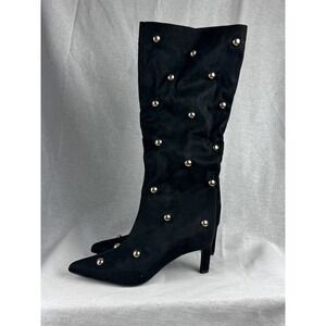 A New Day Womens Black Faux Suede Studded Slouchy Kitten Heel Boots Size 8